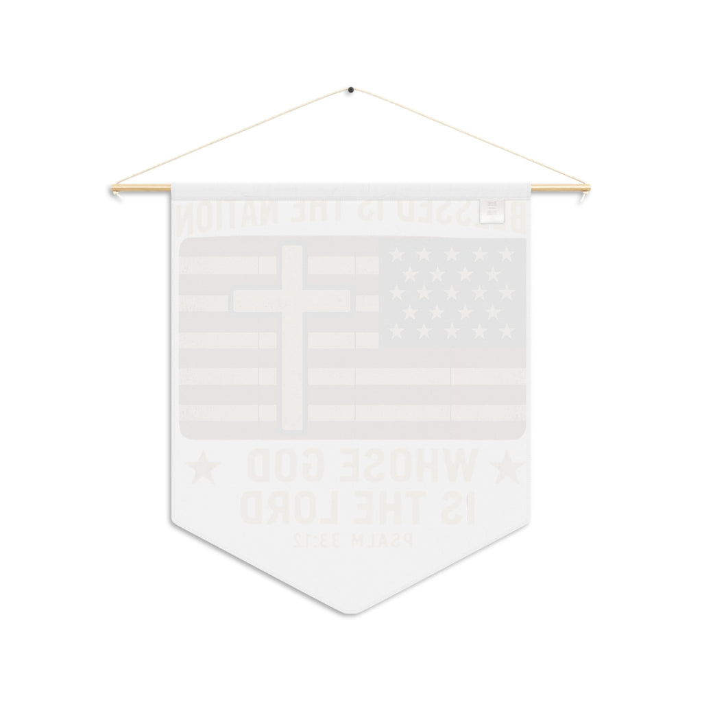 Blessed Is the Nation cross American flag Pennant | Psalm 33:12 wall decor