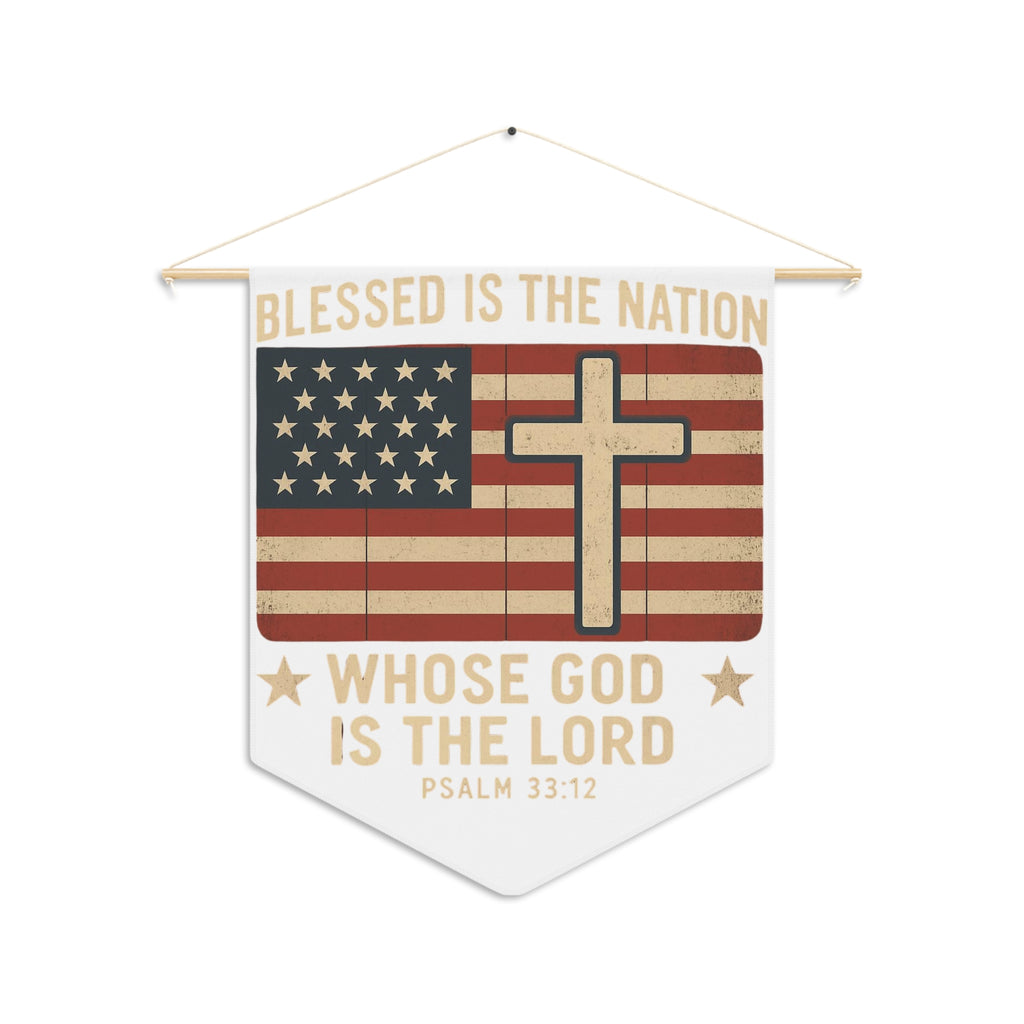 Blessed Is the Nation cross American flag Pennant | Psalm 33:12 wall decor