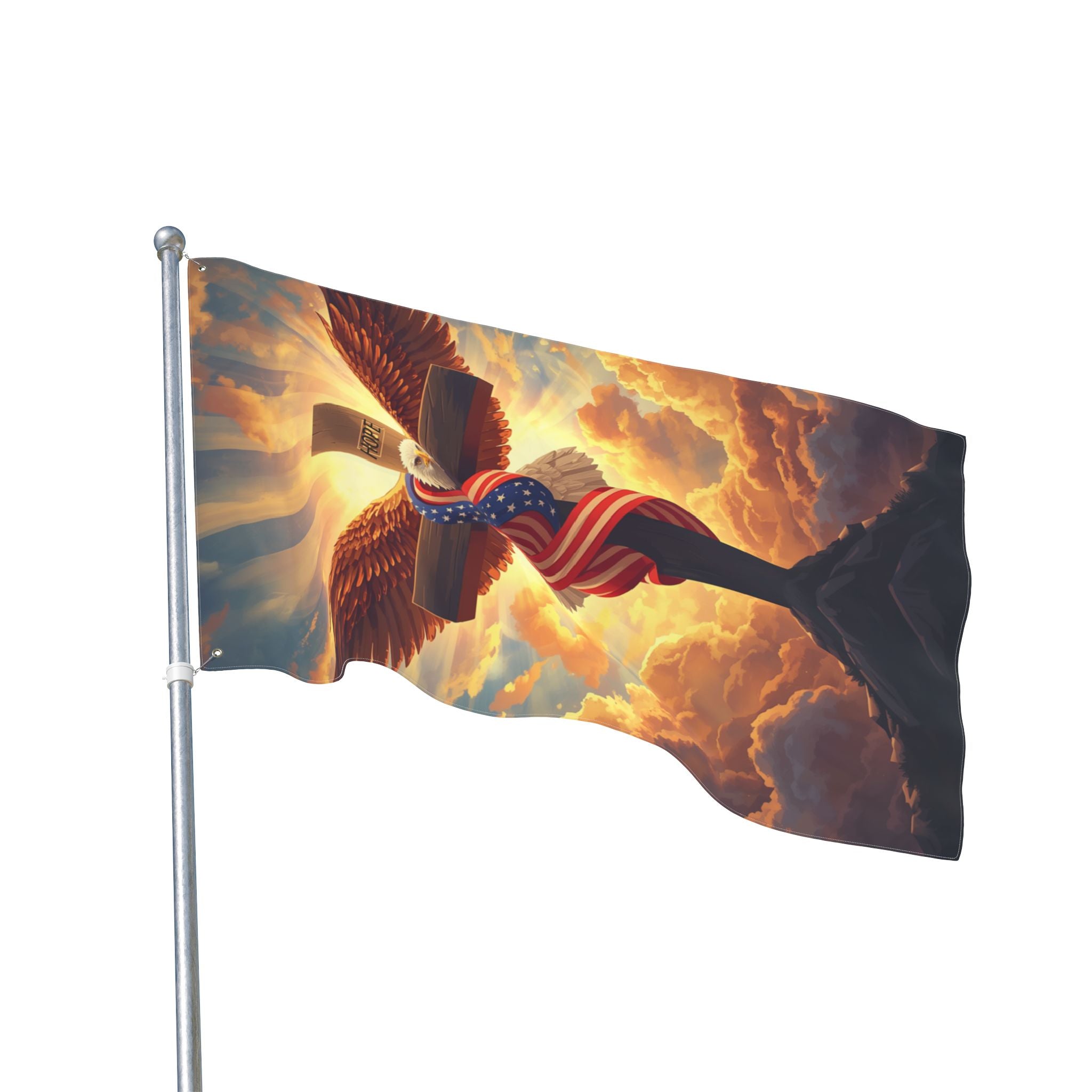 American Eagle and Cross  Double Sided Flag