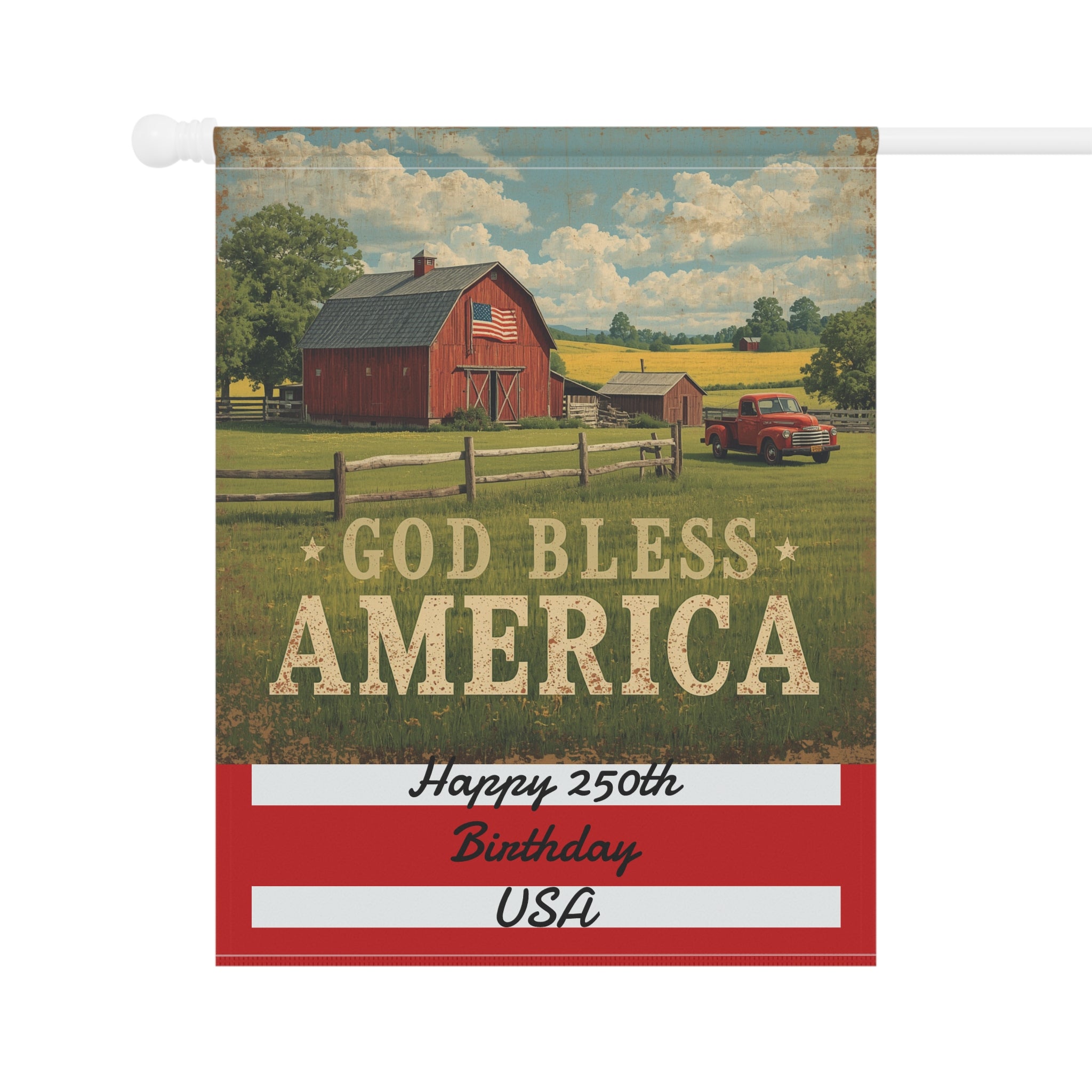 God Bless America Garden Flag Garden & House Banner, Patriotic Barn Design