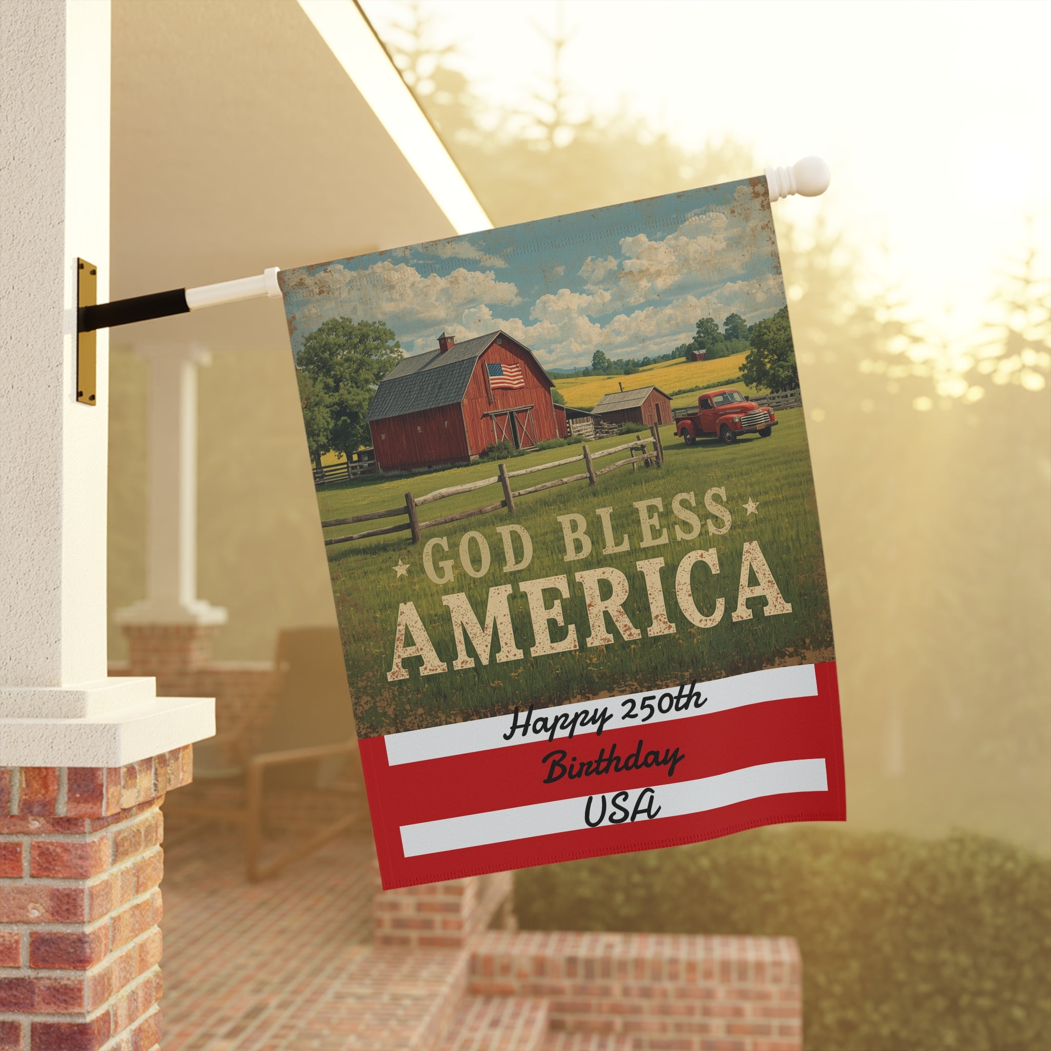 God Bless America Garden Flag Garden & House Banner, Patriotic Barn Design
