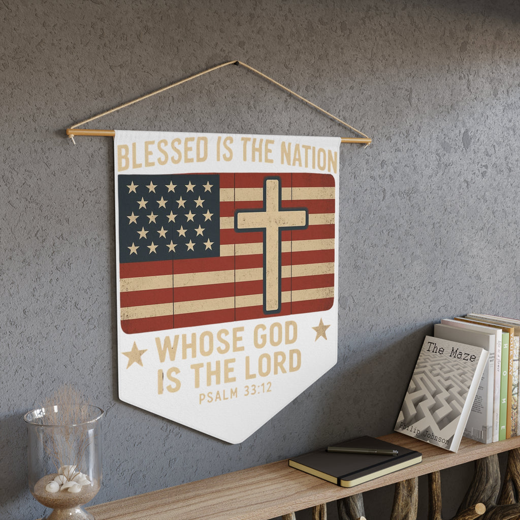Blessed Is the Nation cross American flag Pennant | Psalm 33:12 wall decor