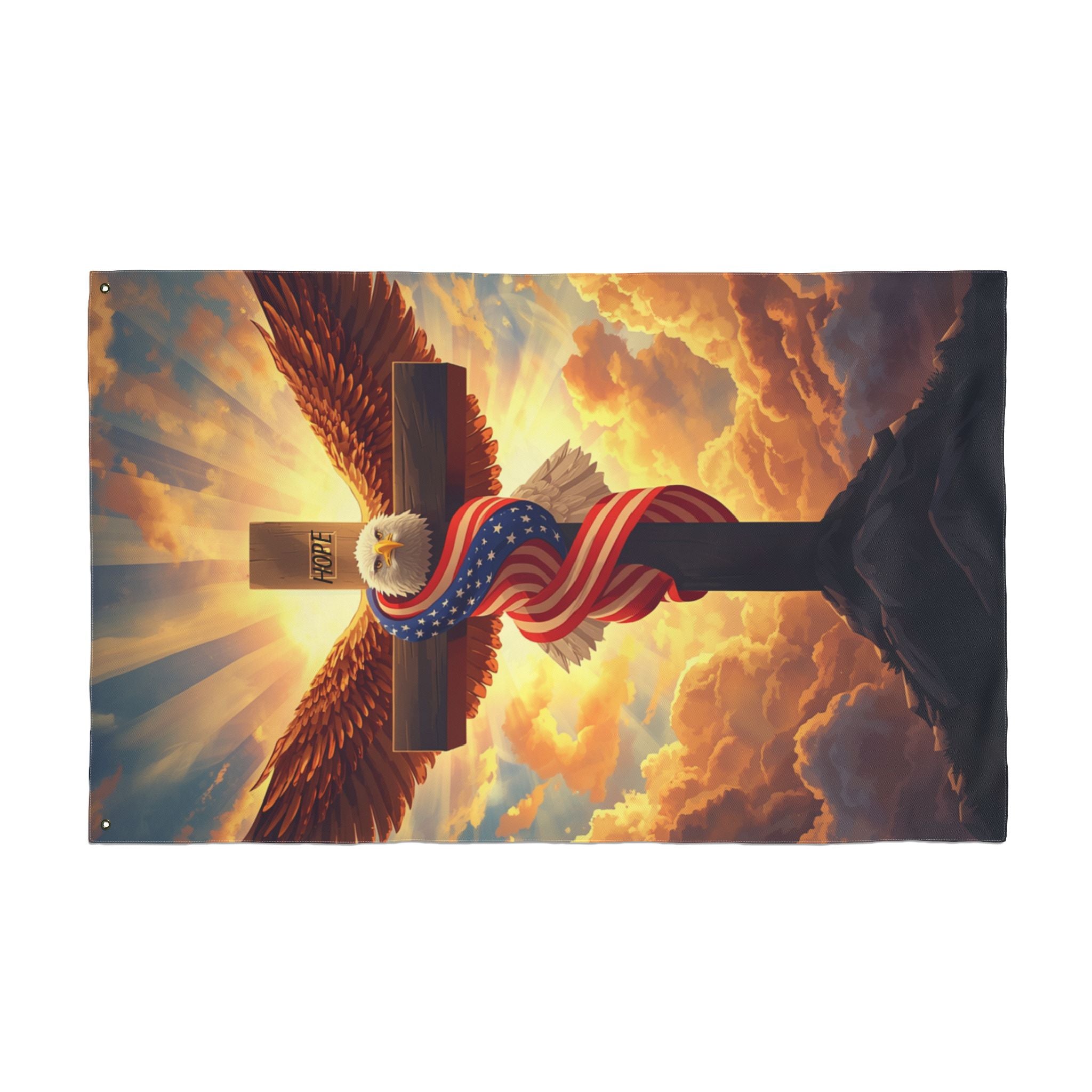 American Eagle and Cross  Double Sided Flag