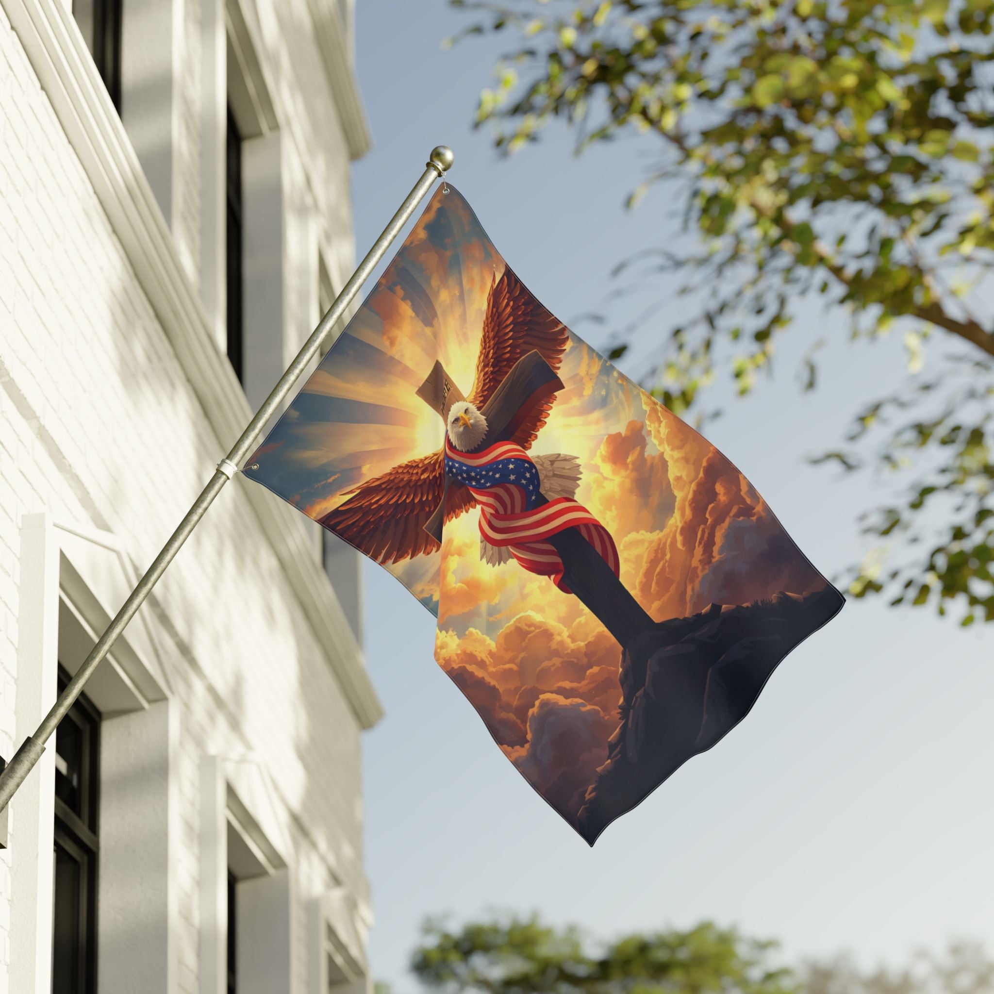 American Eagle and Cross  Double Sided Flag