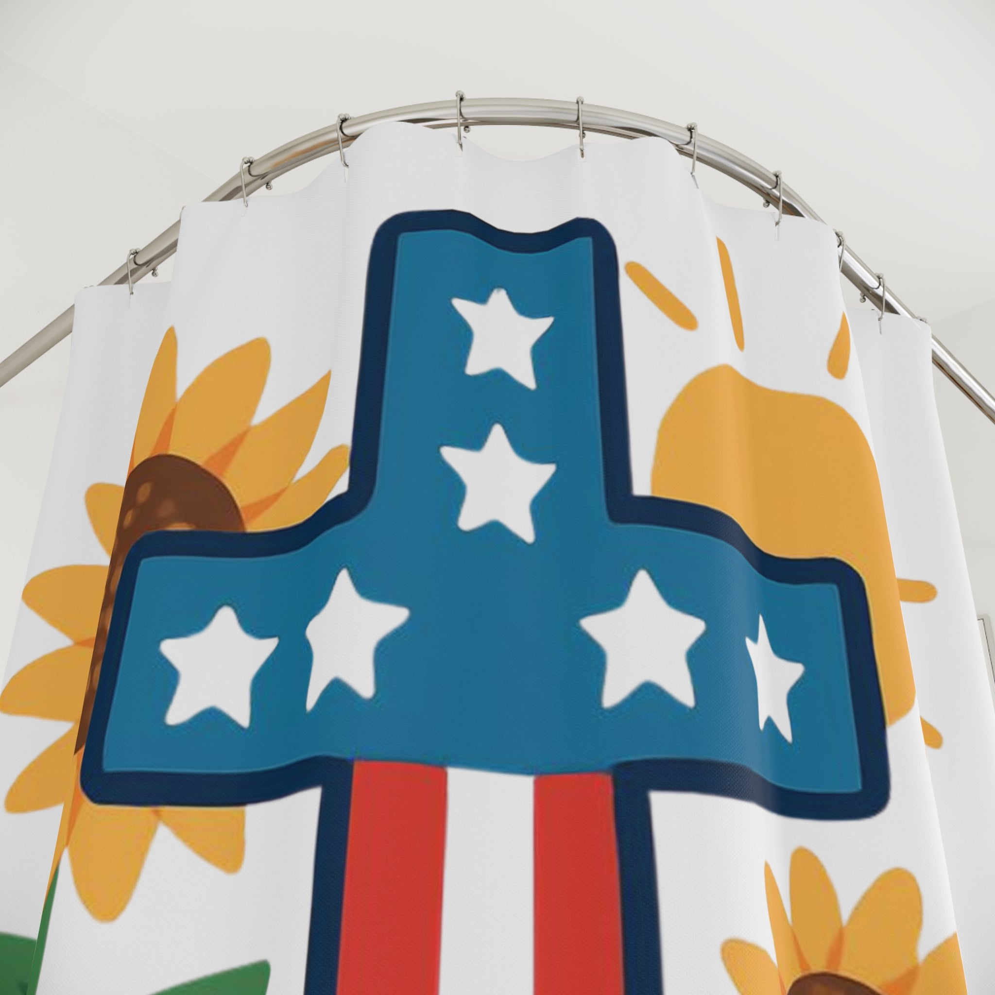 Faith Family Freedom Patriotic Sunflowers Shower Curtain