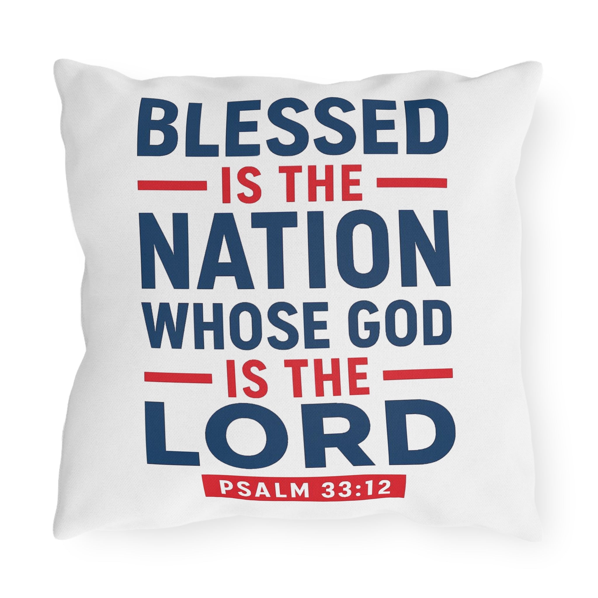 Patriotic Christian Cross with Eagles and Flags Outdoor Pillow | Psalm 33:12 Outdoor Pillow