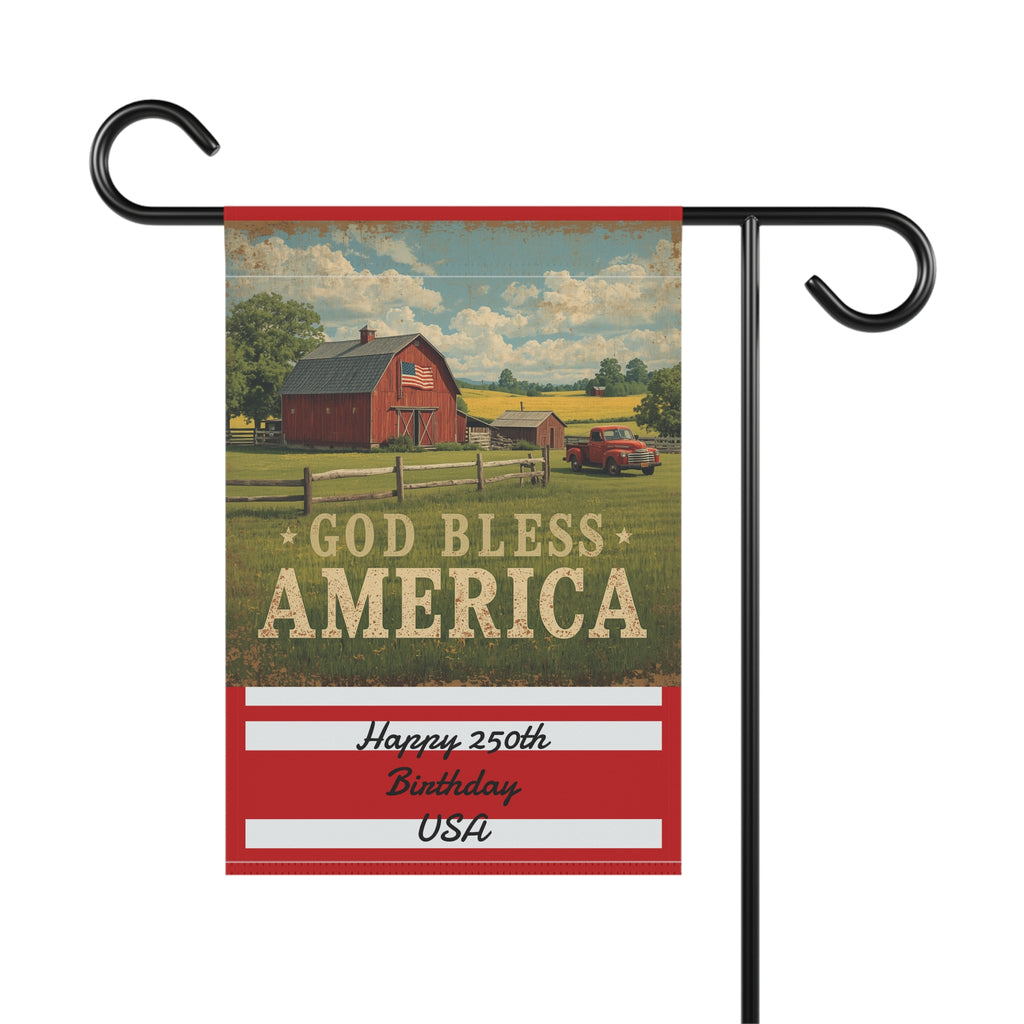 God Bless America Garden Flag Garden & House Banner, Patriotic Barn Design