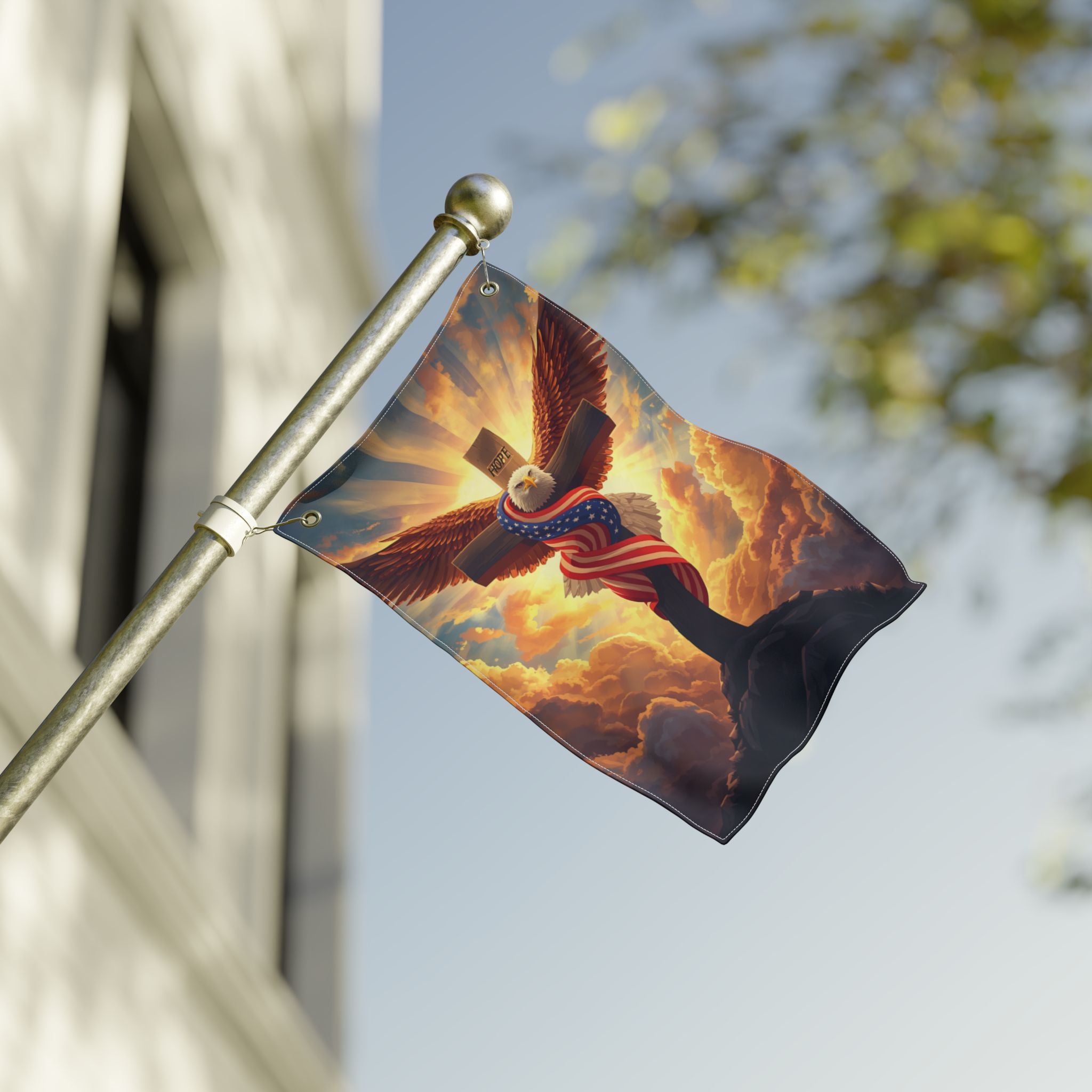 American Eagle and Cross  Double Sided Flag