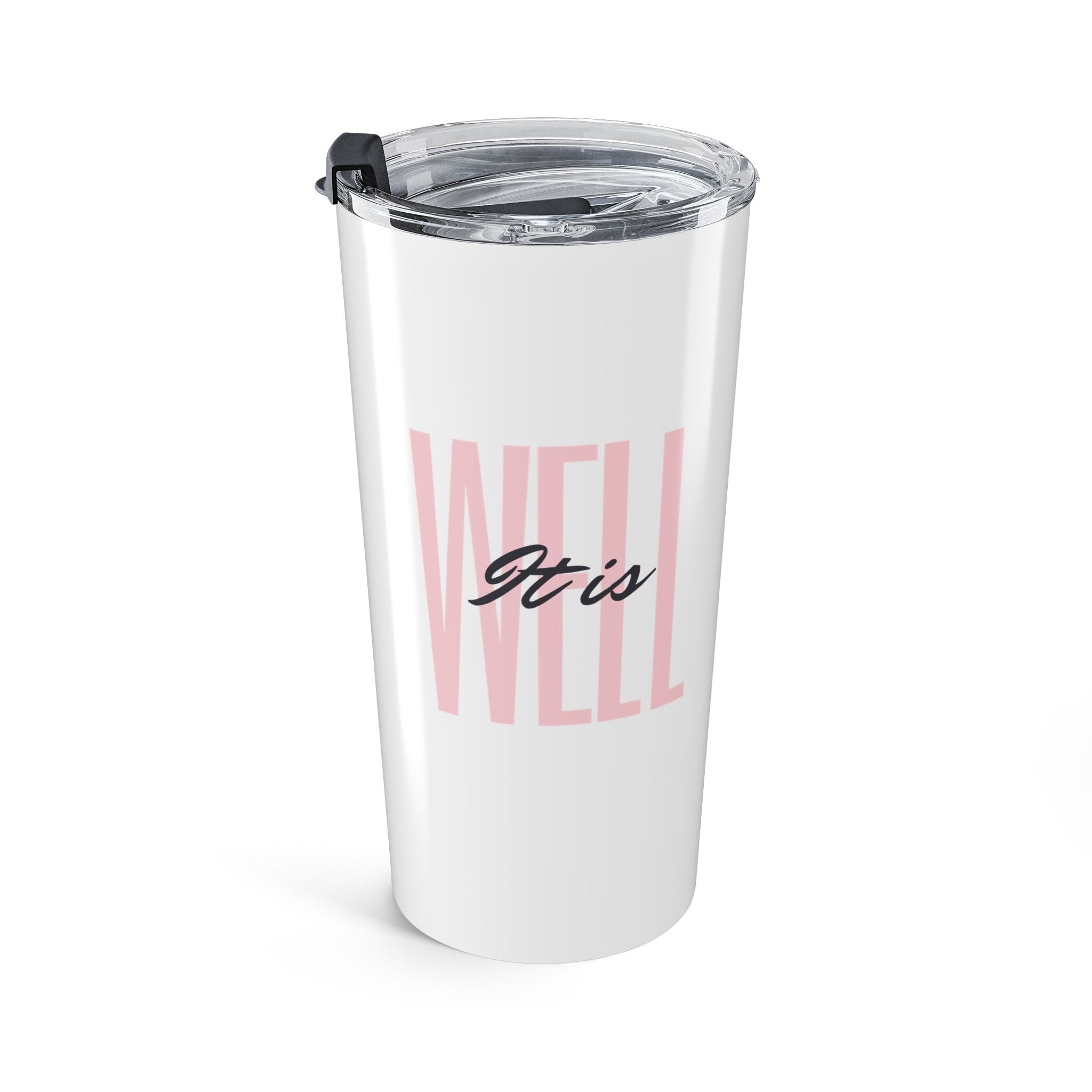 Favorite Hymns ~ It Is Well Pink Letters Tumbler 20oz