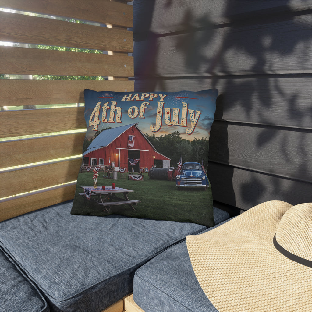 4th of July Barn Scene Outdoor Pillow | Land of the Free Home of the Brave Outdoor Pillow