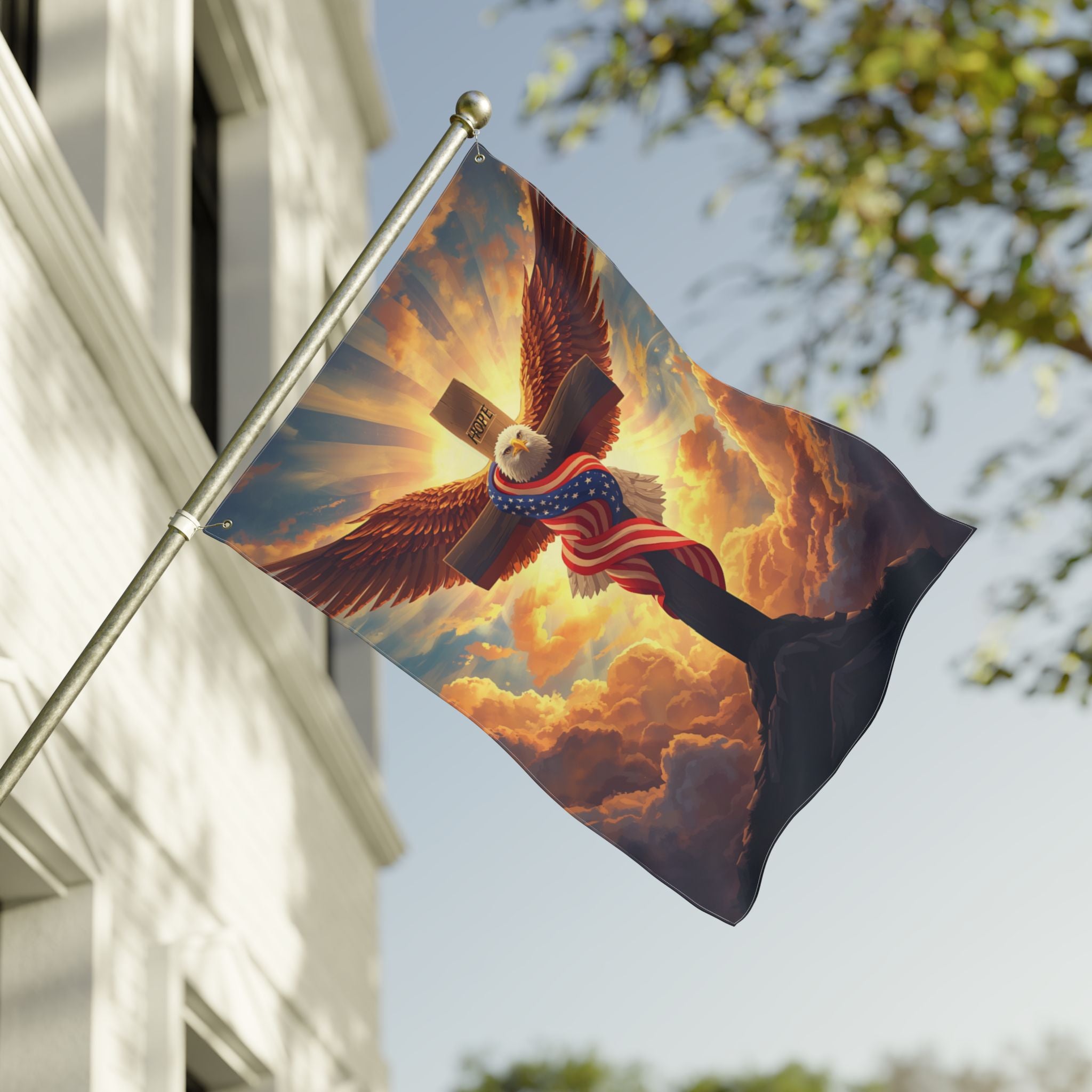 American Eagle and Cross  Double Sided Flag