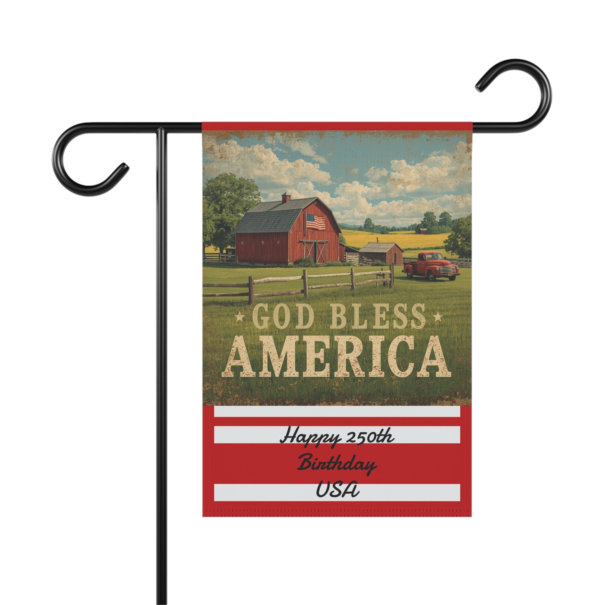 God Bless America Garden Flag Garden & House Banner, Patriotic Barn Design